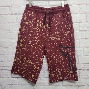 Black Lacquer Paint Splatter Sweatshorts Sz‎ M Maroon Gold Unofficial Bulls Logo